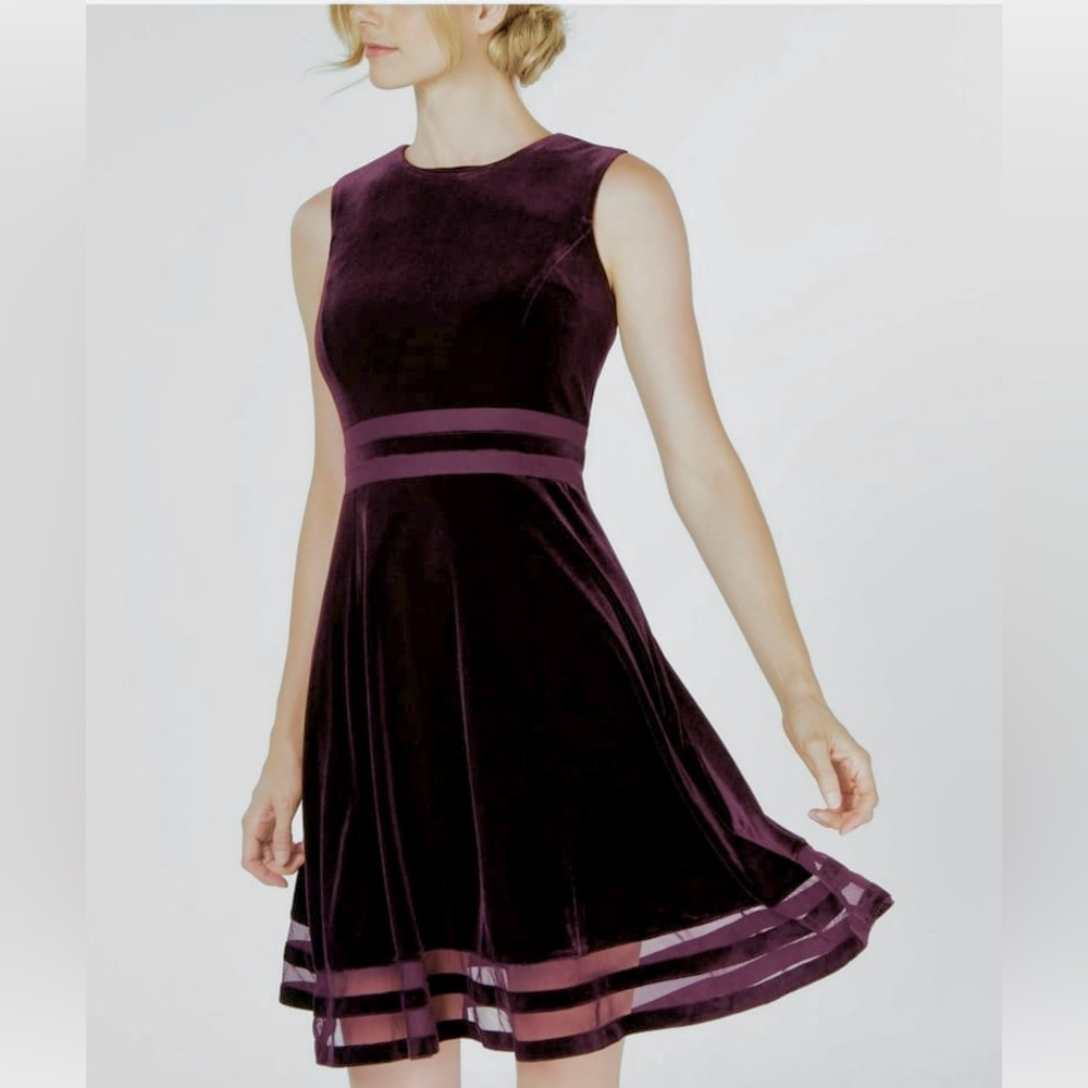 Calvin Klein Purple Velvet Sleeveless Petite Dress
